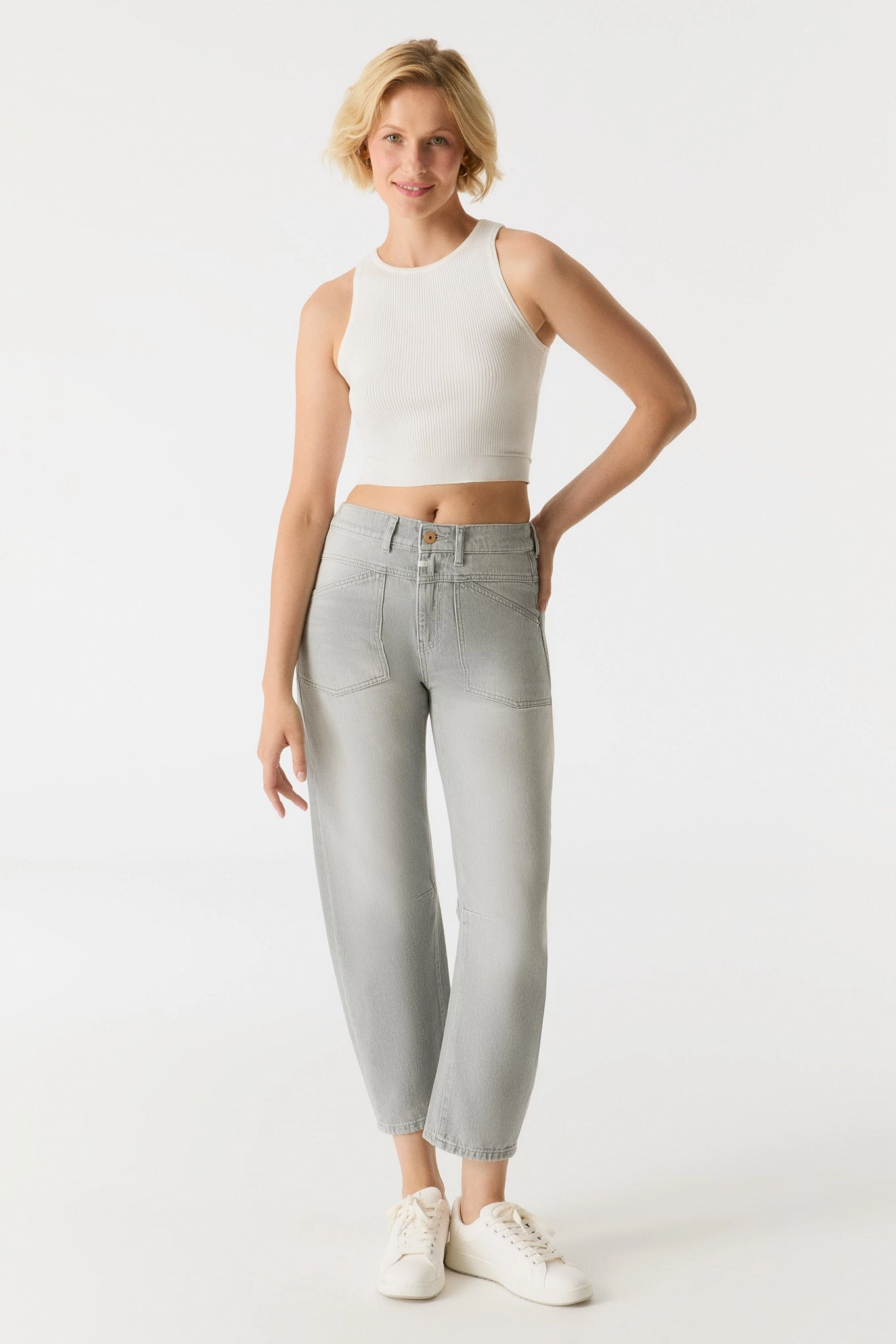 No Fuss Relaxed Fit Design Selena Mid Waist Arch Jeans - Light Grey L01