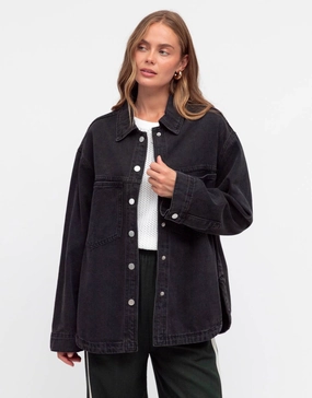 Pocket Placement Ember Oversized Denim Jacket - Black
