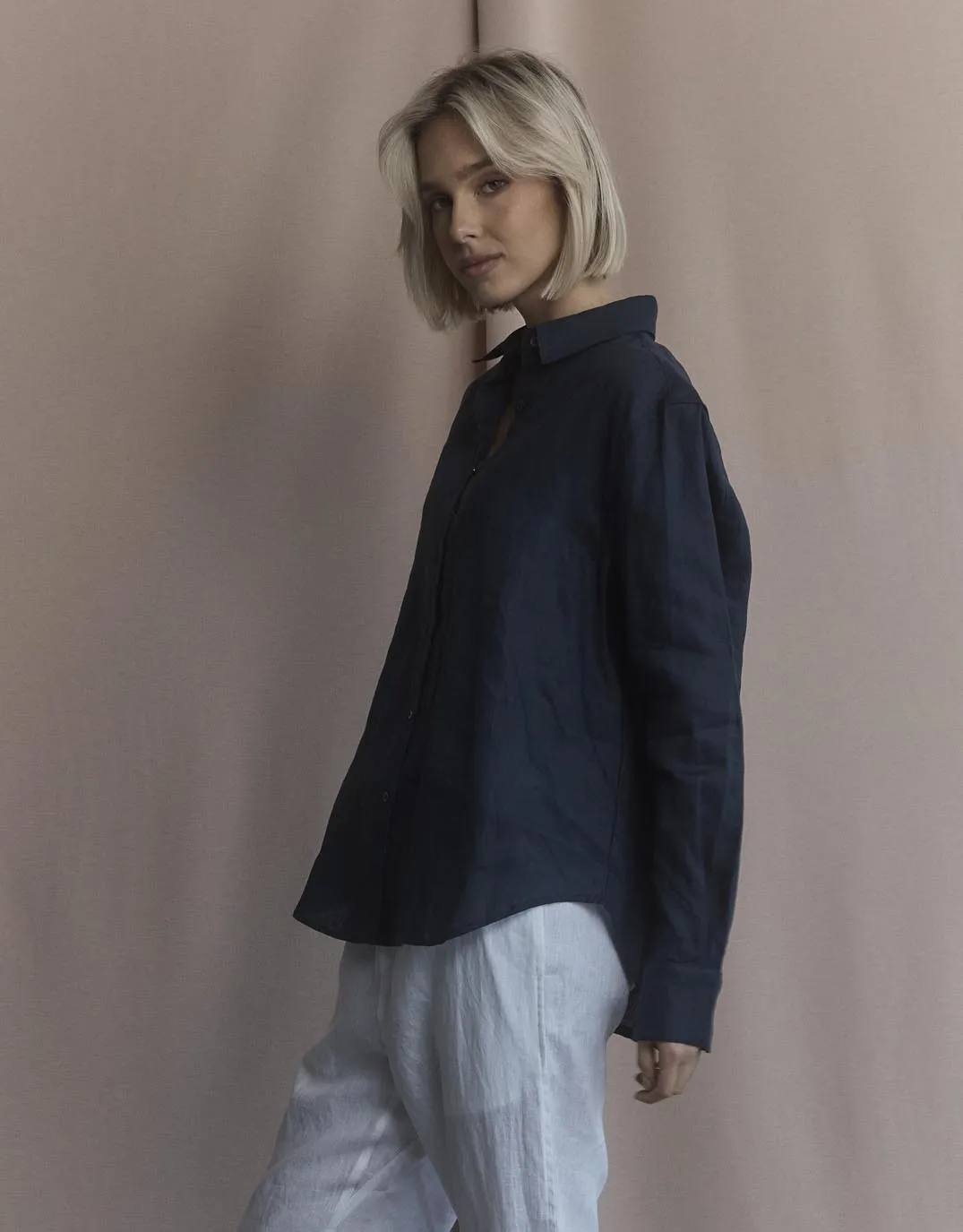 Katie Linen Shirt - Navy Stylish Design Soft touch finish