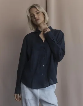 Functional Wear Katie Linen Shirt - Navy