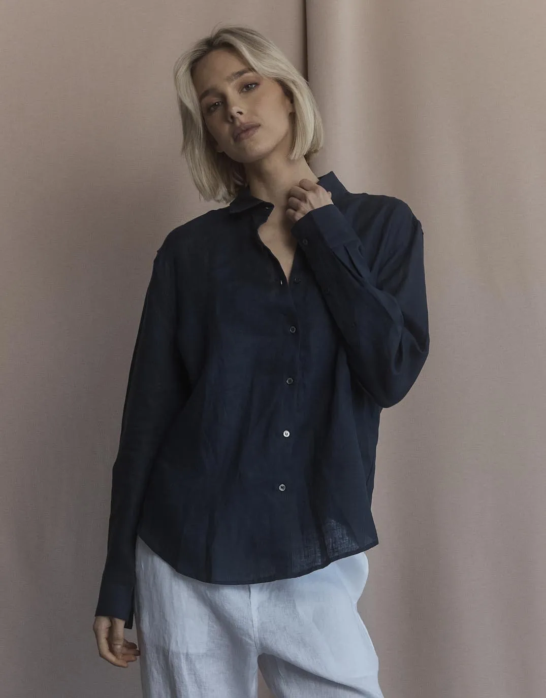 Functional Wear Katie Linen Shirt - Navy