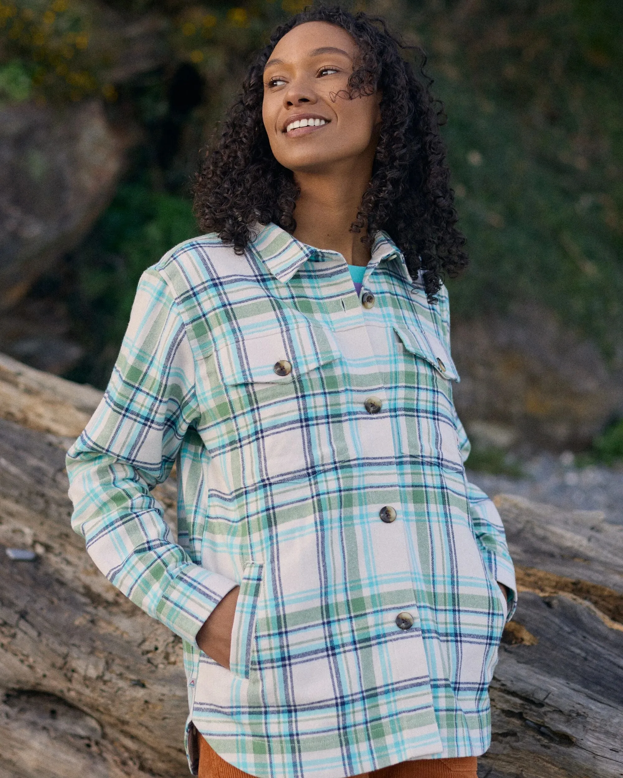 Stella Organic Cotton LS Shirt - Vintage White/Stem Green Check Smooth zipper closure Anti Pilling Surface