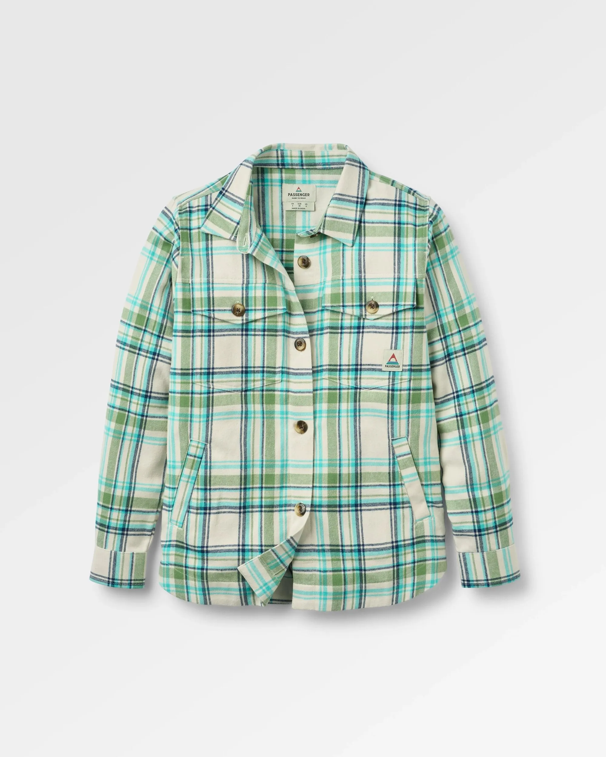 Quick Release Placket Stella Organic Cotton LS Shirt - Vintage White/Stem Green Check