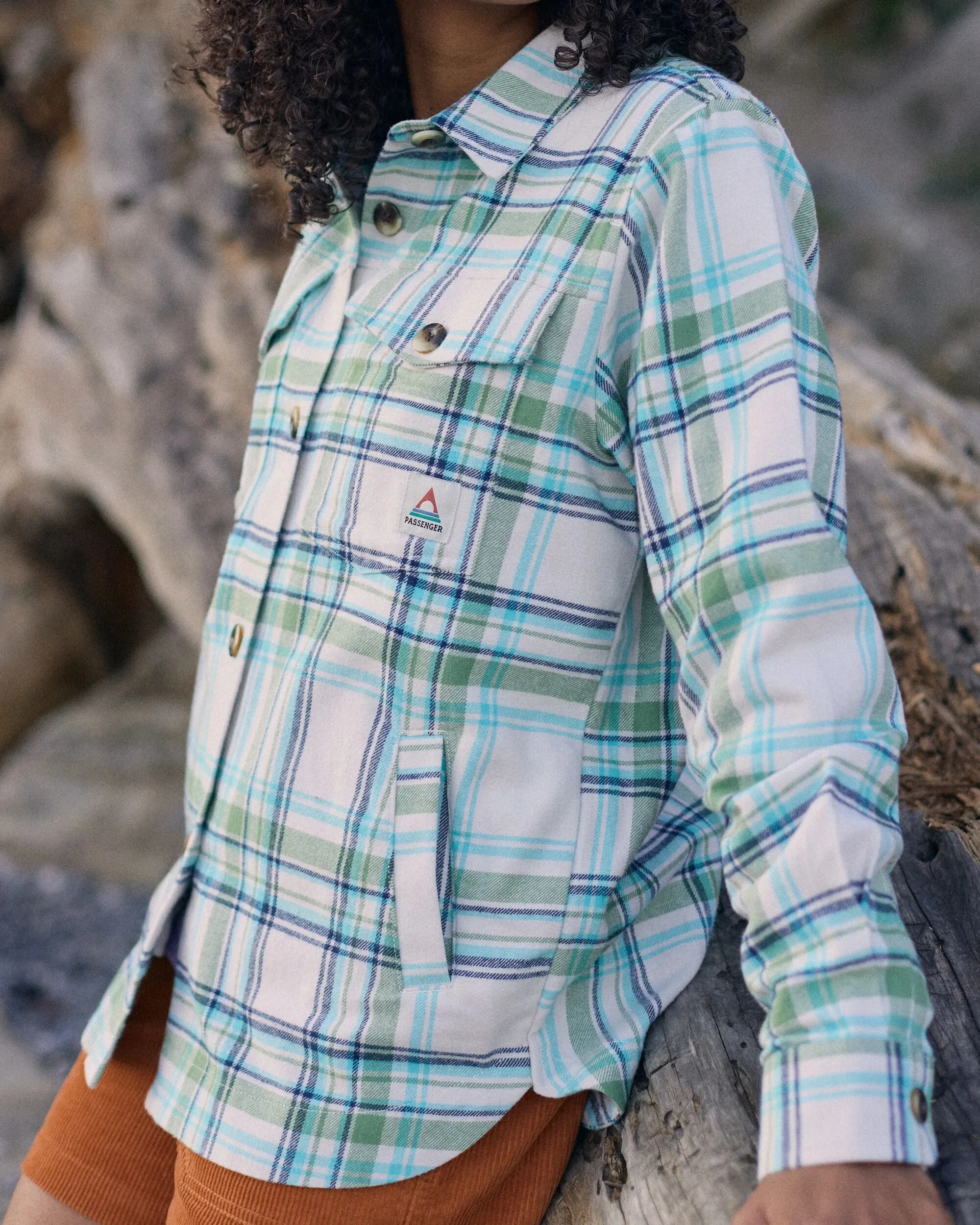 Stella Organic Cotton LS Shirt - Vintage White/Stem Green Check Flexible Movement