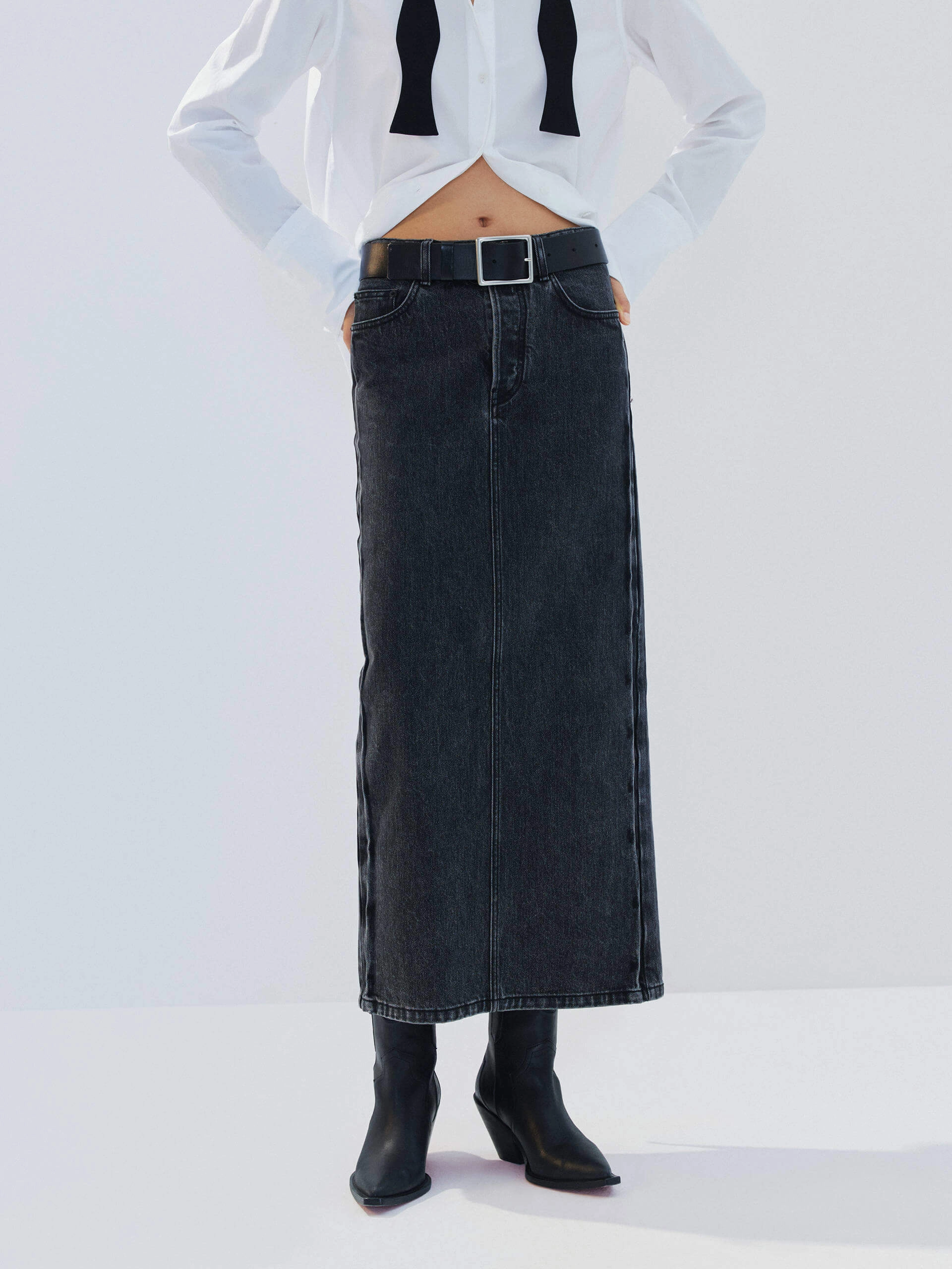 Modern Tones Straight Cut Denim Skirt