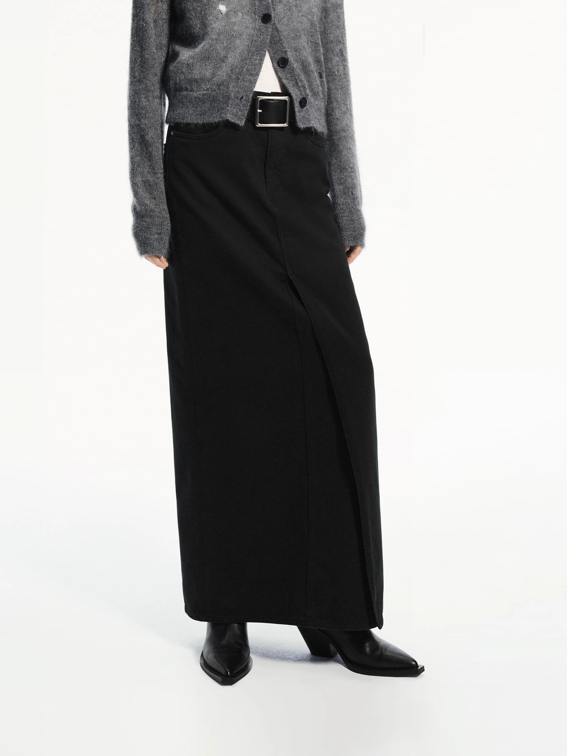Straight Denim Slit Skirt Erasable Crease Neat Style
