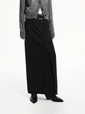 Straight Denim Slit Skirt Erasable Crease Neat Style