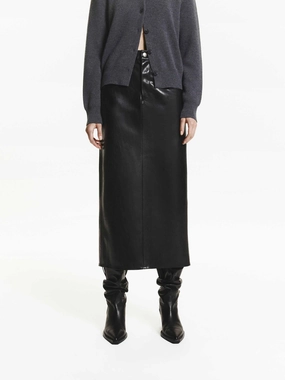 Mid Length Relaxed Motion Straight Midi Leather Skirt