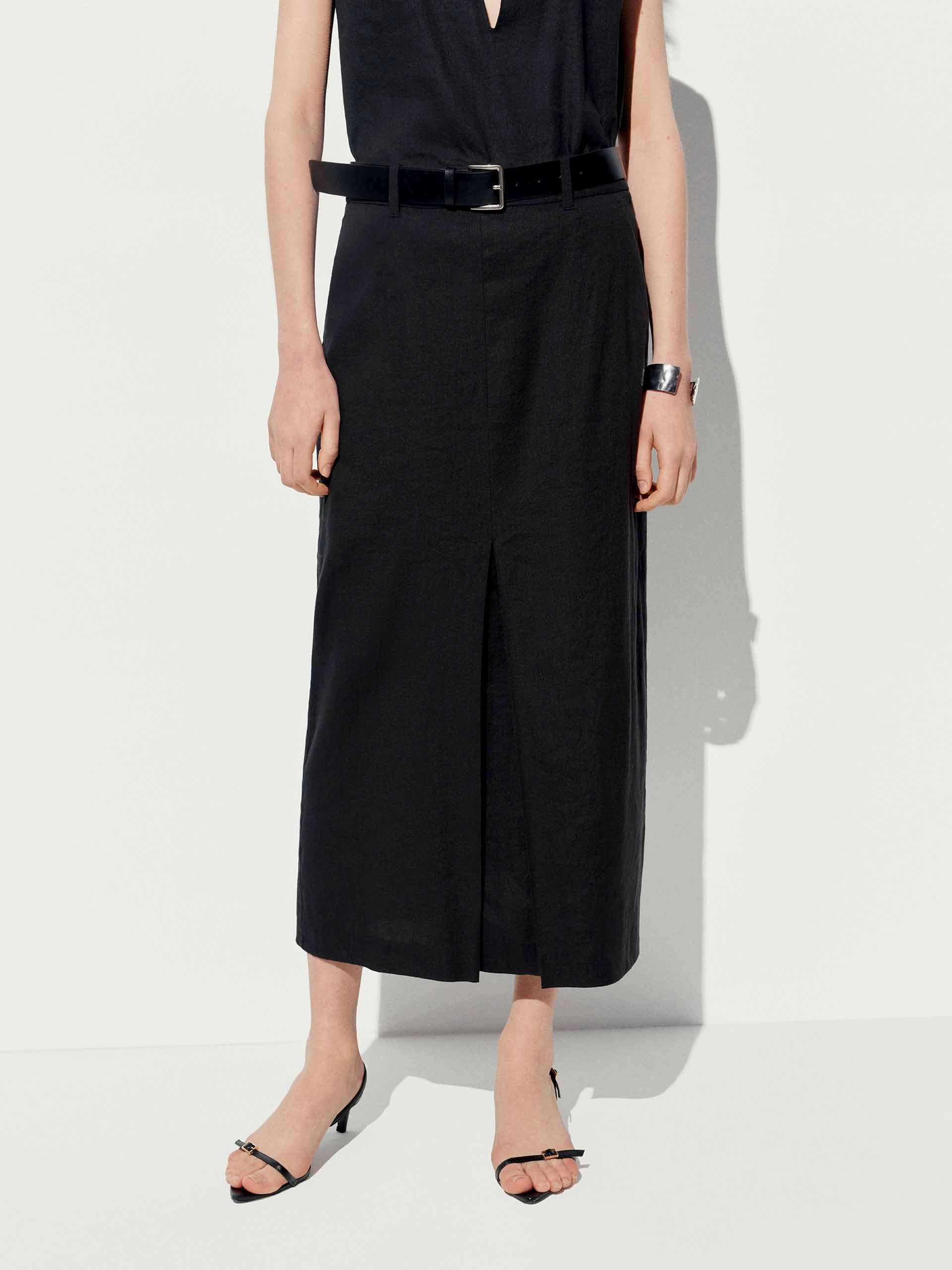 Refined Style Straight Slit Midi Skirt