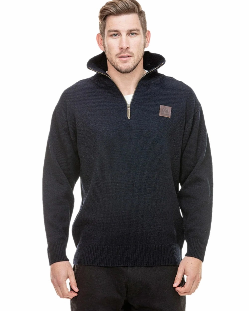 MoistureWicking Texture Swanndri Mens Mariner Wool Zip Neck Sweater