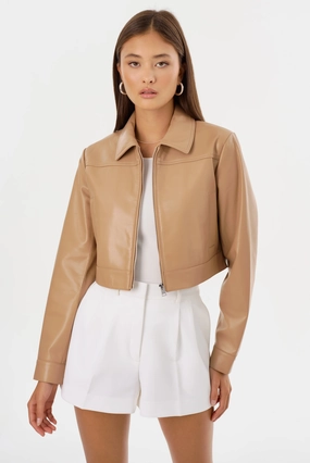 LAMARQUE | Damiana Leather Boxy Jacket - Camel SeamlessShoulderPanels Wind Protection