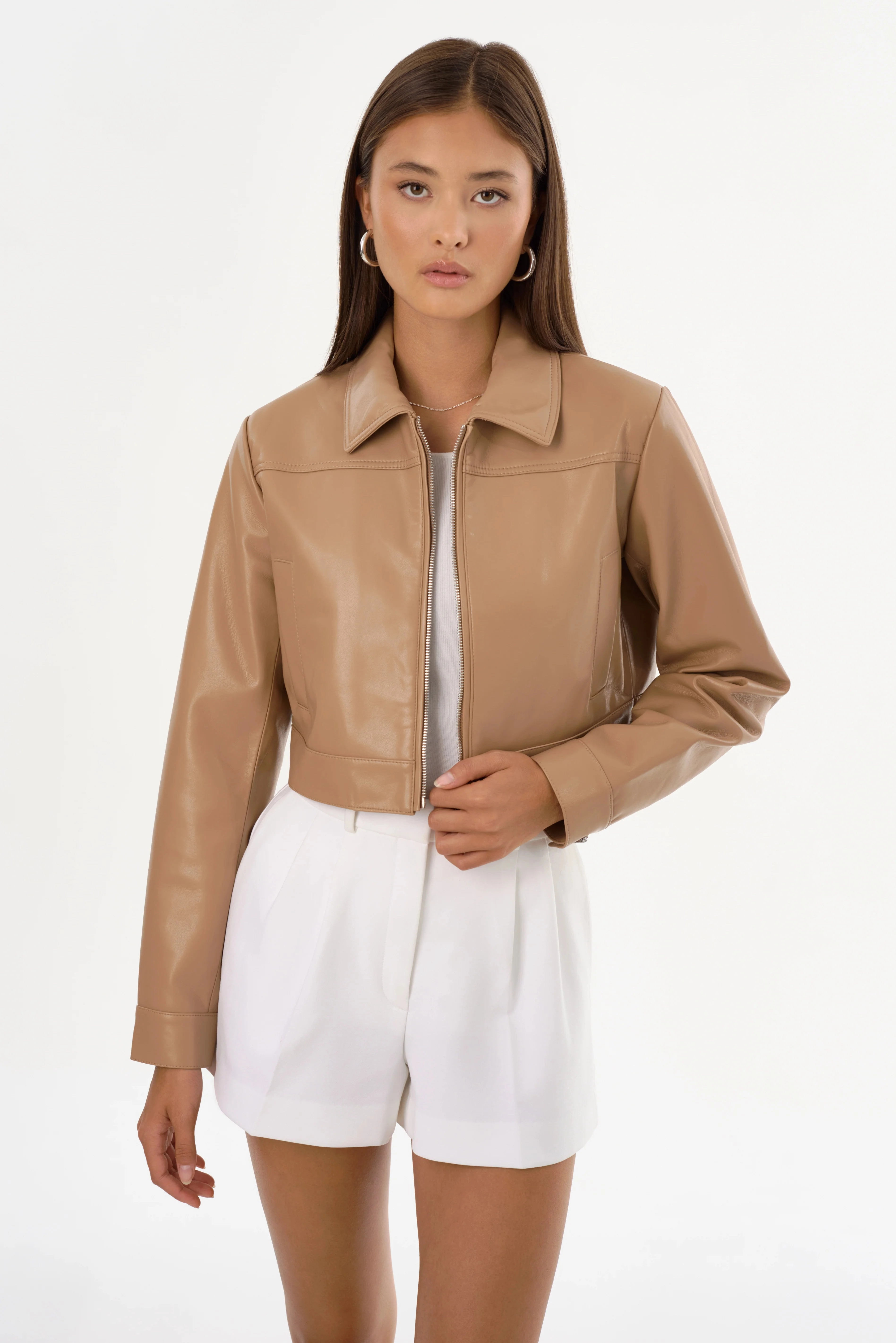 Casual Outdoor Look Lightweight Design LAMARQUE | Damiana Leather Boxy Jacket - Camel