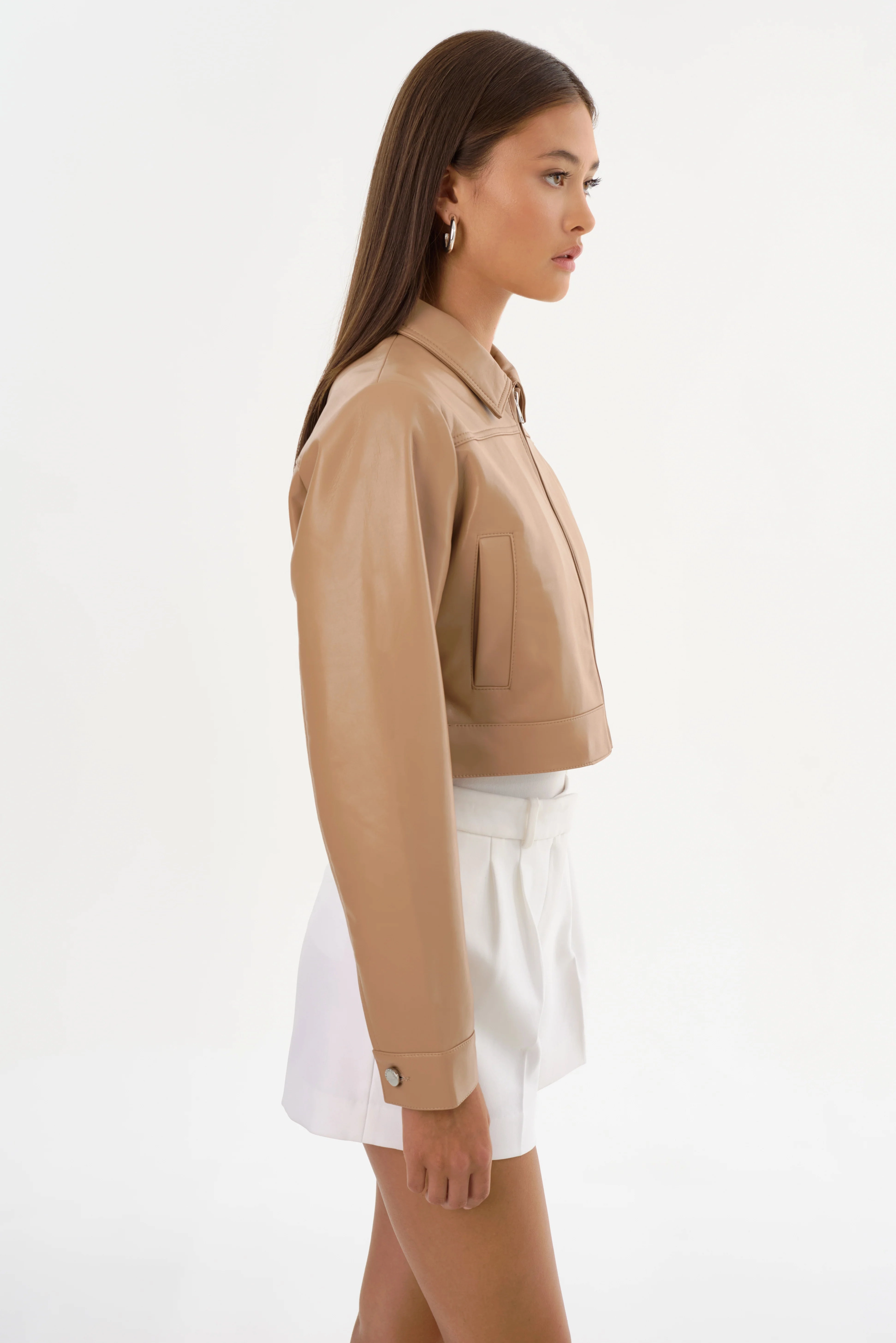 LAMARQUE | Damiana Leather Boxy Jacket - Camel UV Protective Coating Double Layered
