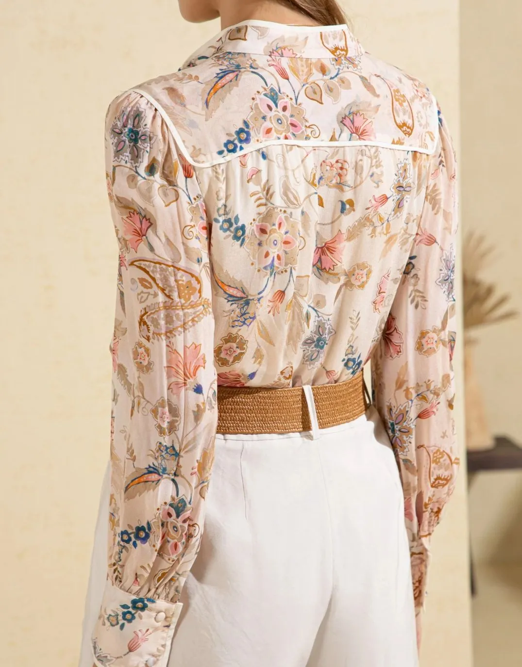 Eco Dye Technique Seamless construction Alexandra Top - Beige Print