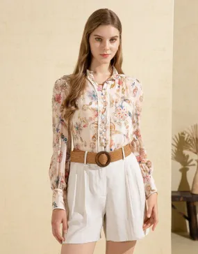 Alexandra Top - Beige Print Smooth Stitch Pattern Casual Friday