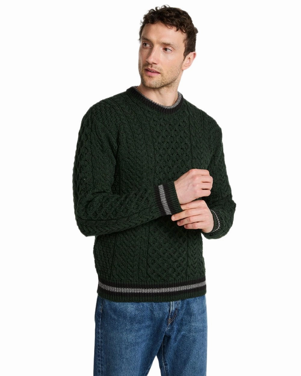 Relaxed Crew Neck Aran Mens Inishbeg Stripe Crewneck Merino Sweater