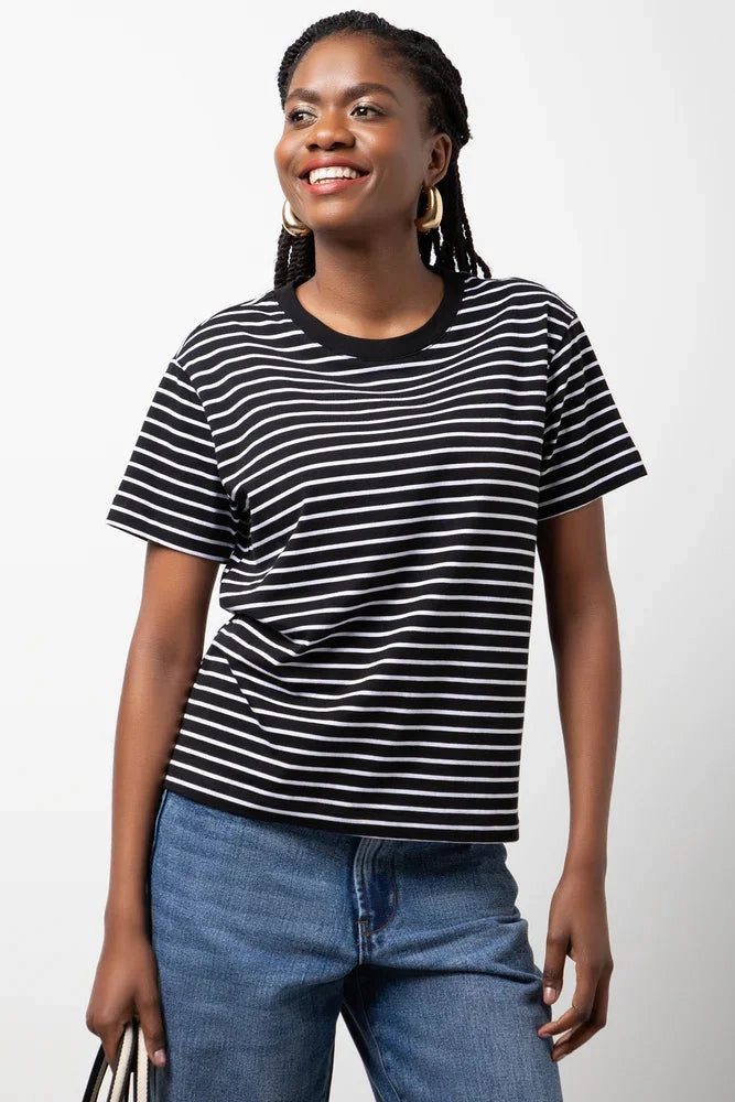 Stripe Crew Neck Short Sleeve T-Shirt Black And White Ventilated Mesh Panels
