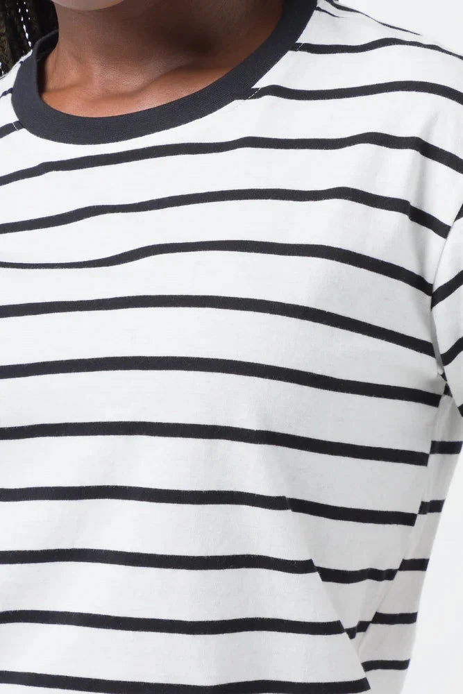 AntiStaticTreatment Stretch Knit Fabric Stripe Short Sleeve T-Shirt White And Black