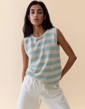 Stripe Sia Tank - Duck Egg Stripe Wrinkle Free Material Component