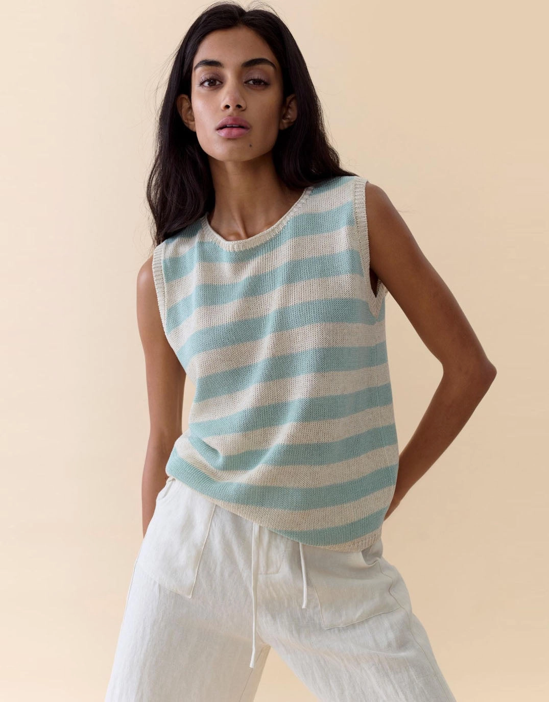 Stripe Sia Tank - Duck Egg Stripe Wrinkle Free Material Component