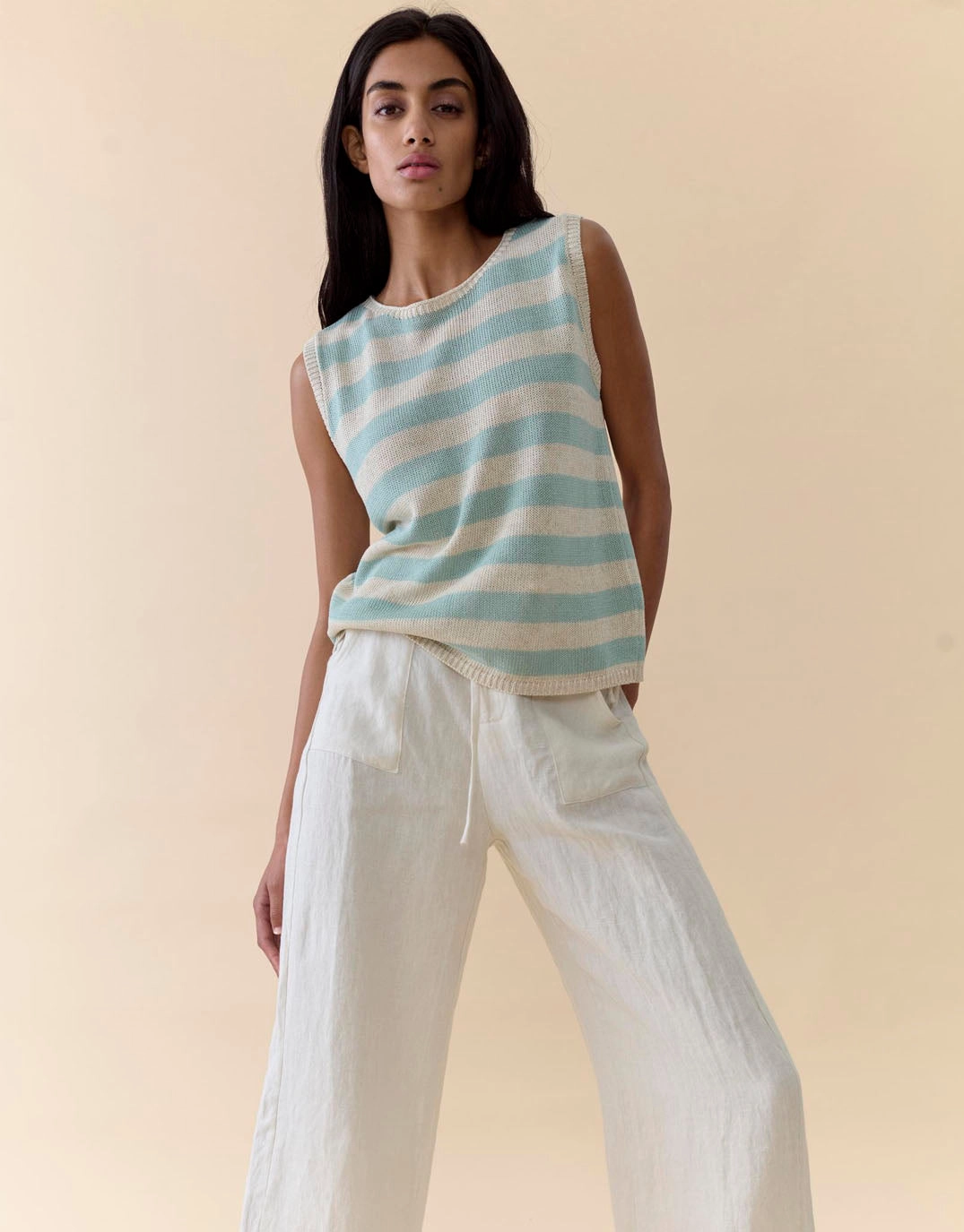 Ultra Thin Layers Breathable mesh Stripe Sia Tank - Duck Egg Stripe