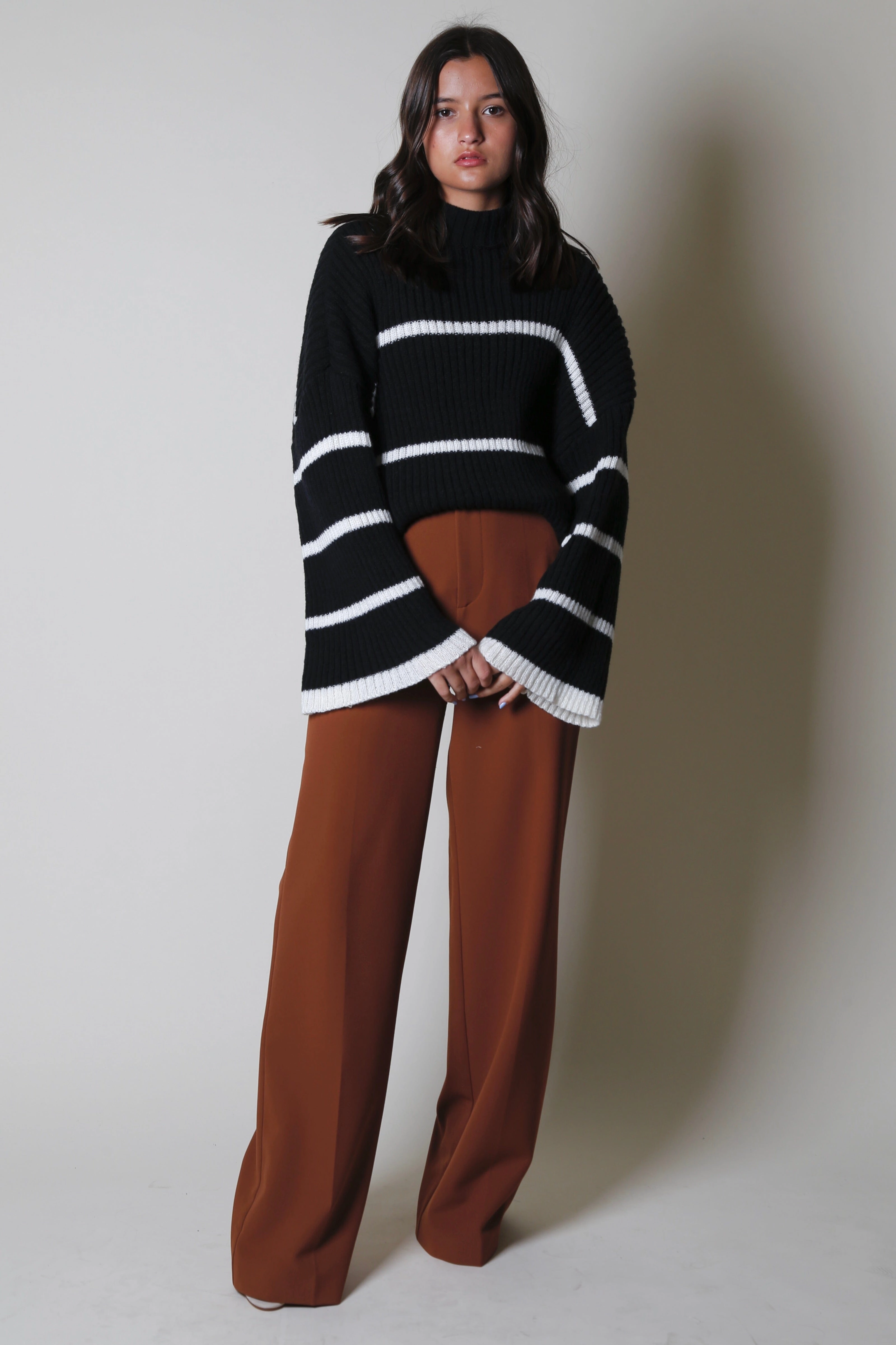No Fuss Striped Knitted Sweater - Black