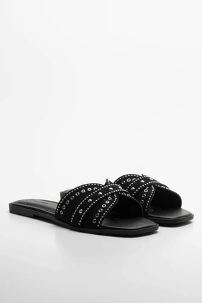 Slip In Studded Mule Sandal Black