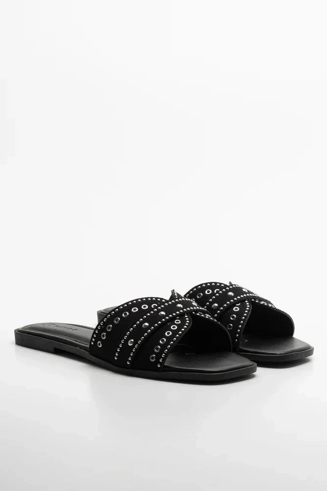 Slip In Studded Mule Sandal Black