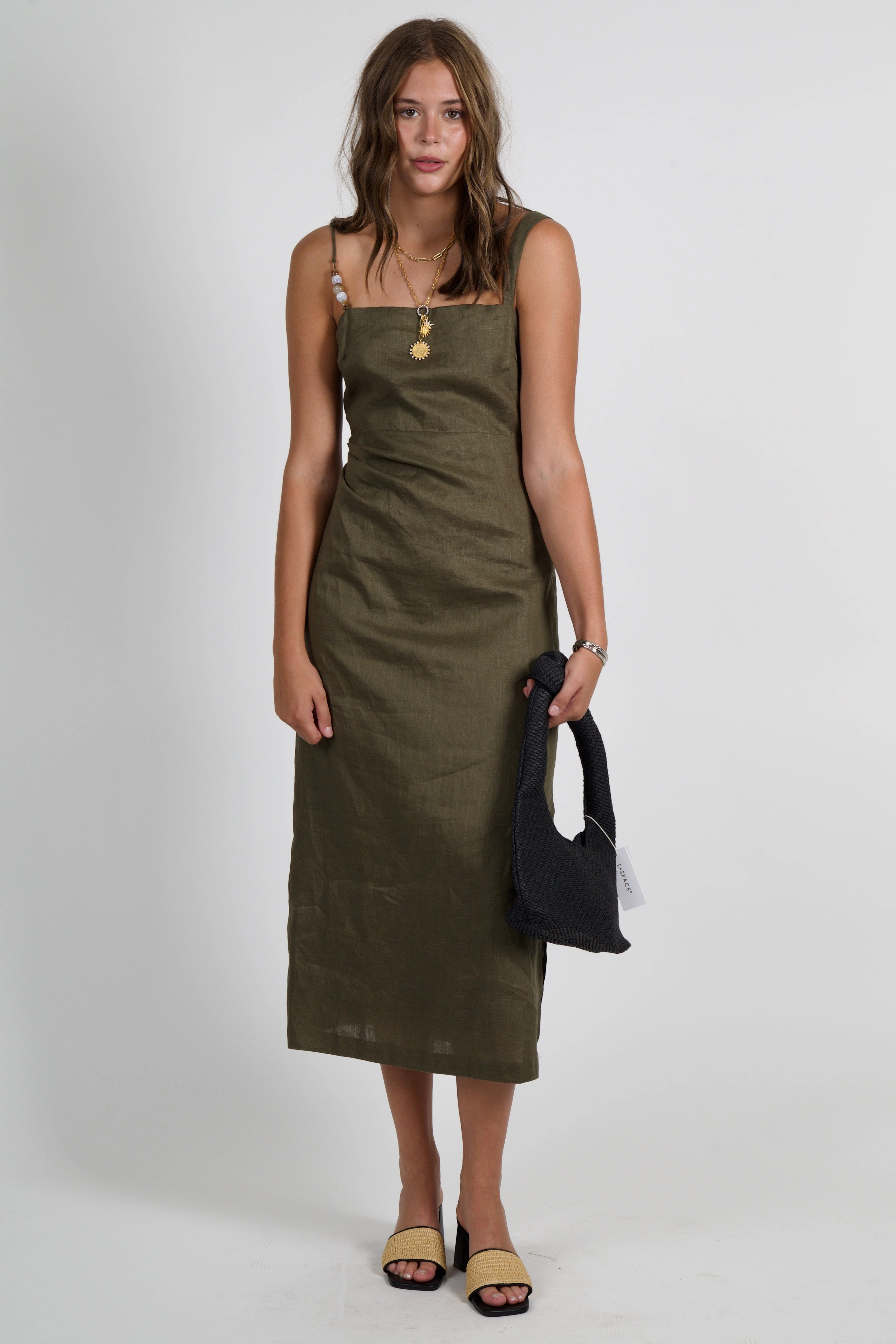 Timeless office dress LUCY PARIS | Fallon Bead Detail Dress - Olive