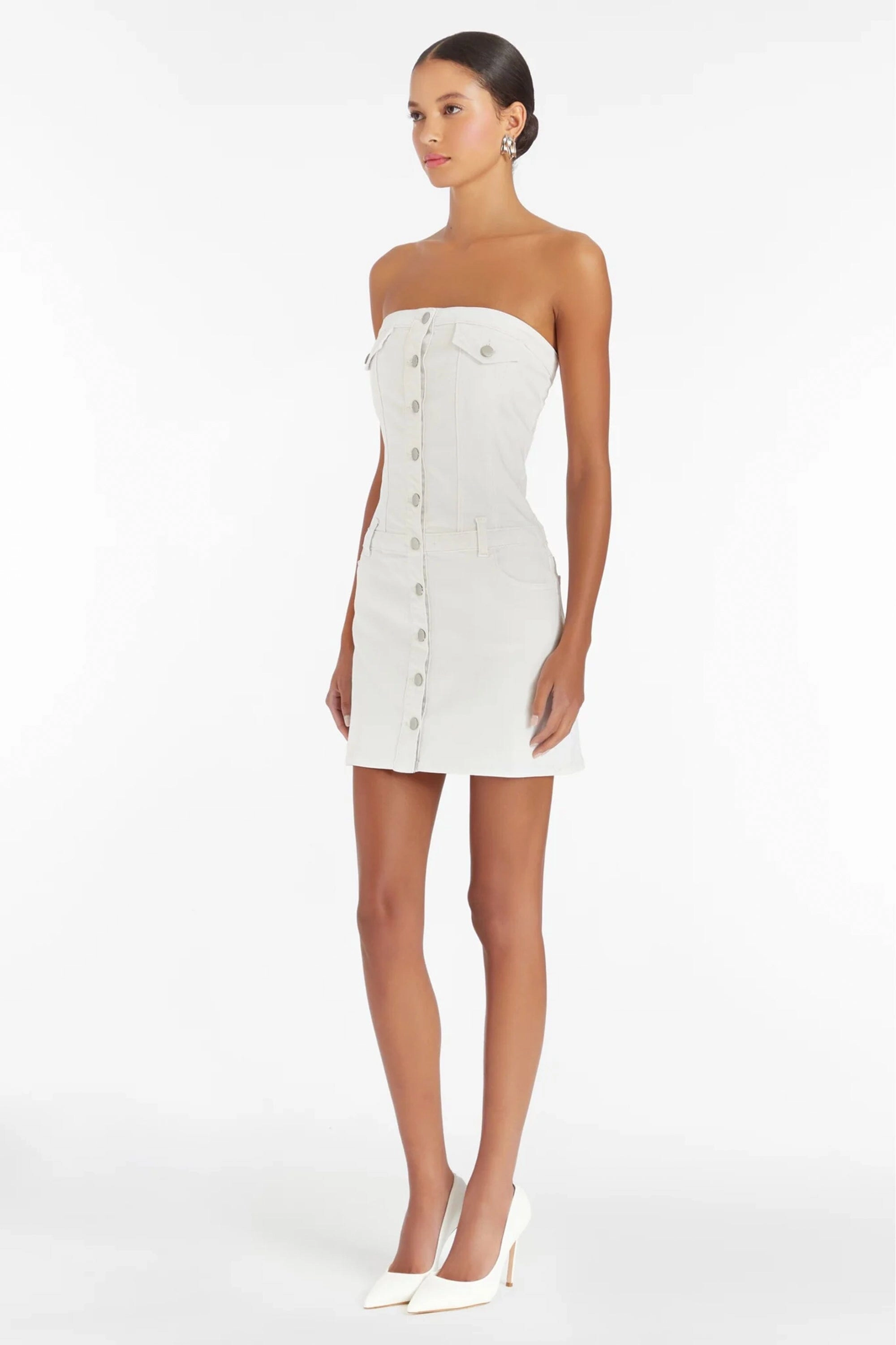 AMANDA UPRICHARD | Teyana Dress - White Denim Compressible Clean Drape