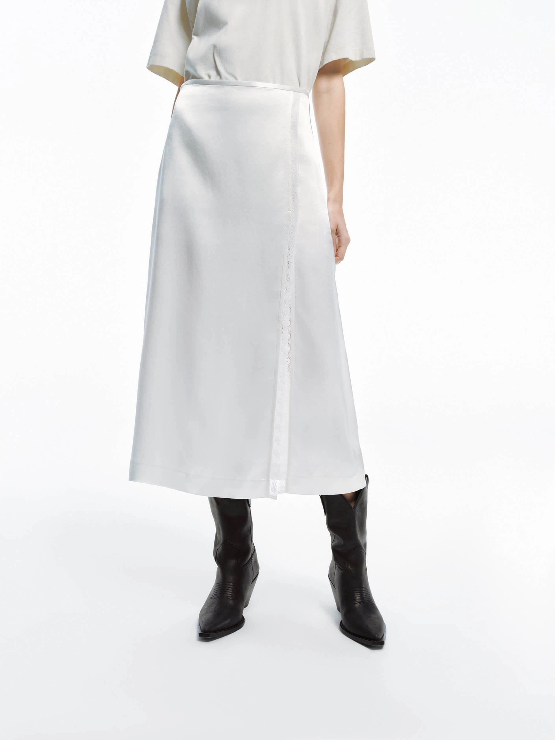 Senior Style Slant Slit Detail Midi Skirt