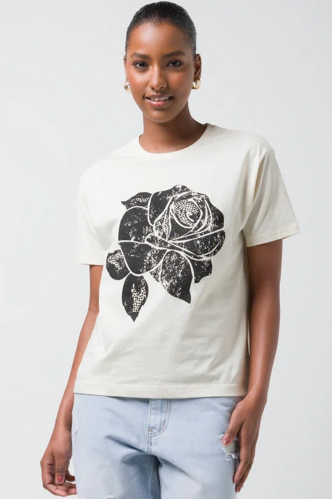 Rose Short Sleeve T-Shirt Natural MidweightKnit LayeredCuff