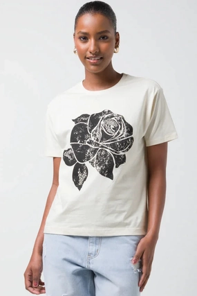 Rose Short Sleeve T-Shirt Natural MidweightKnit LayeredCuff