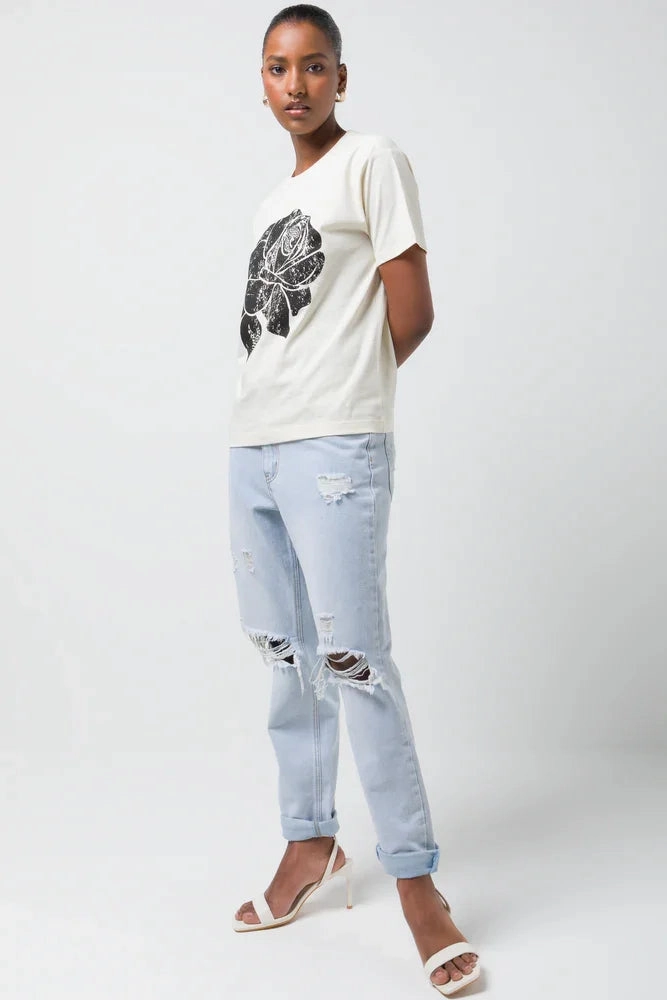 Rose Short Sleeve T-Shirt Natural Sport Top YarnDyeStripe