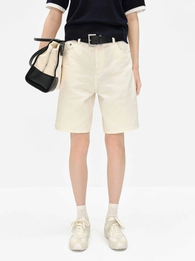 Effortless Style Durable Hemming White Denim Shorts