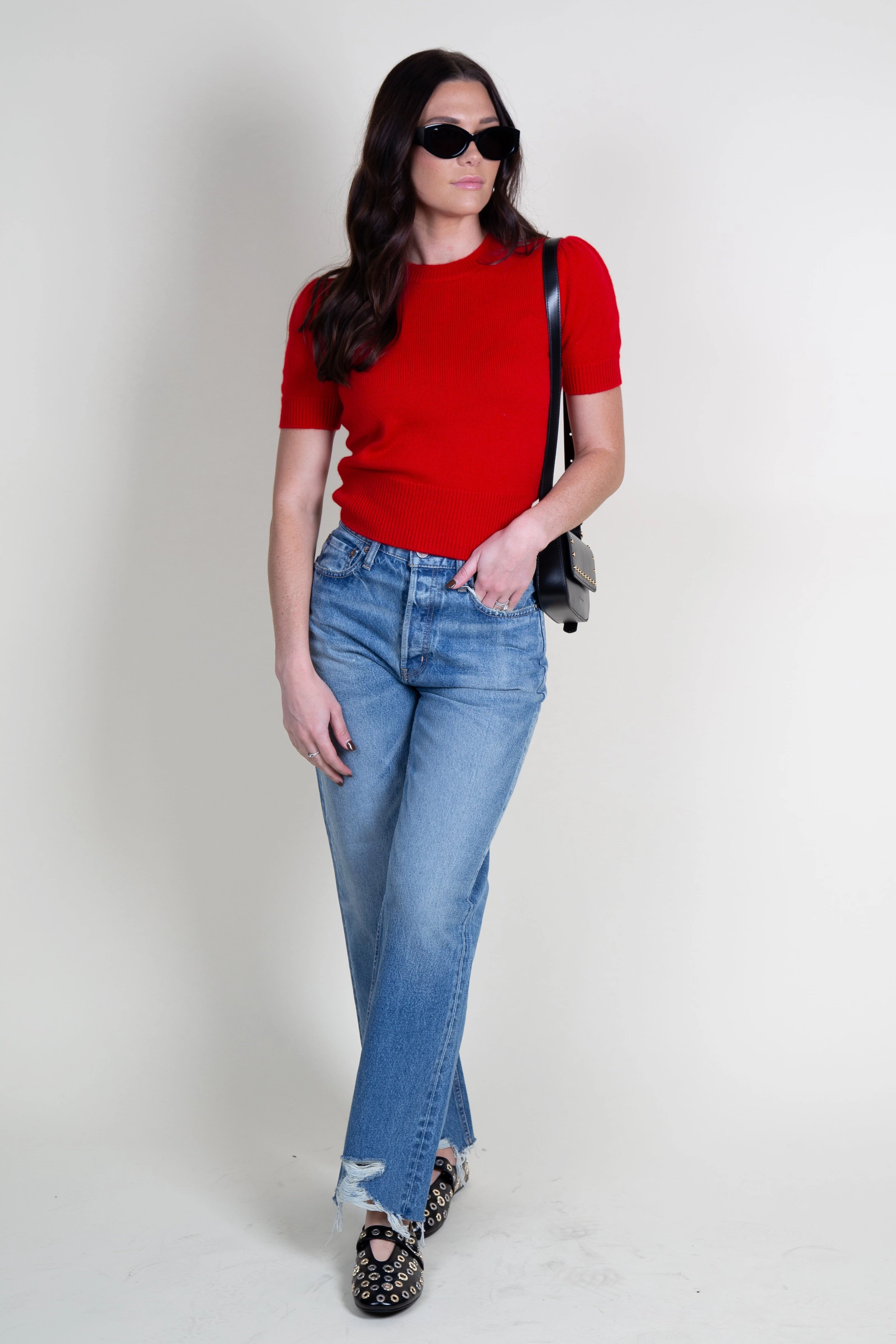 FRAME | Cashmere Gathered Sweater - Red Organic Cotton Yarn Sweater Knit