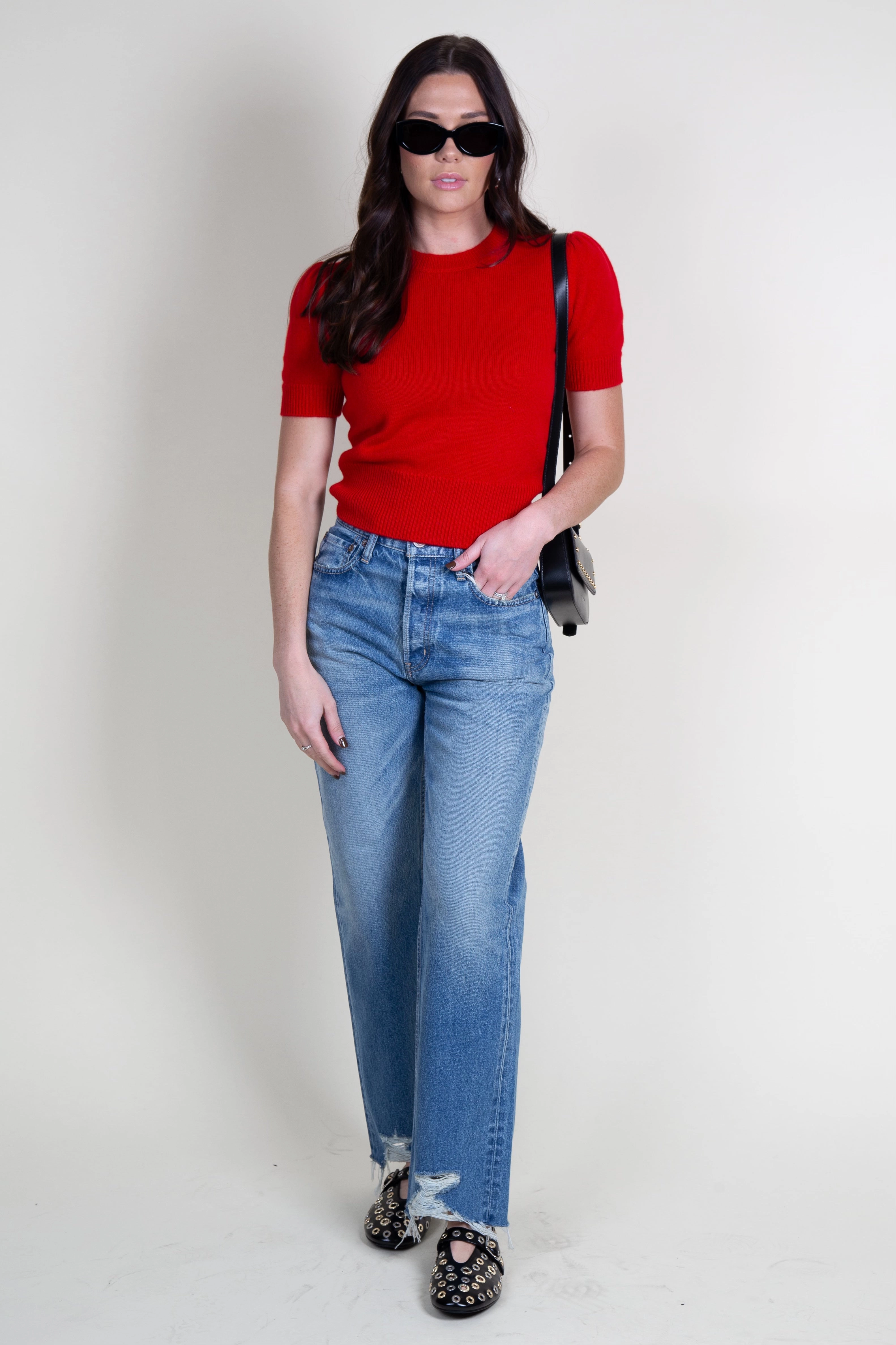 Fast Drying Material Double Layered Design FRAME | Cashmere Gathered Sweater - Red