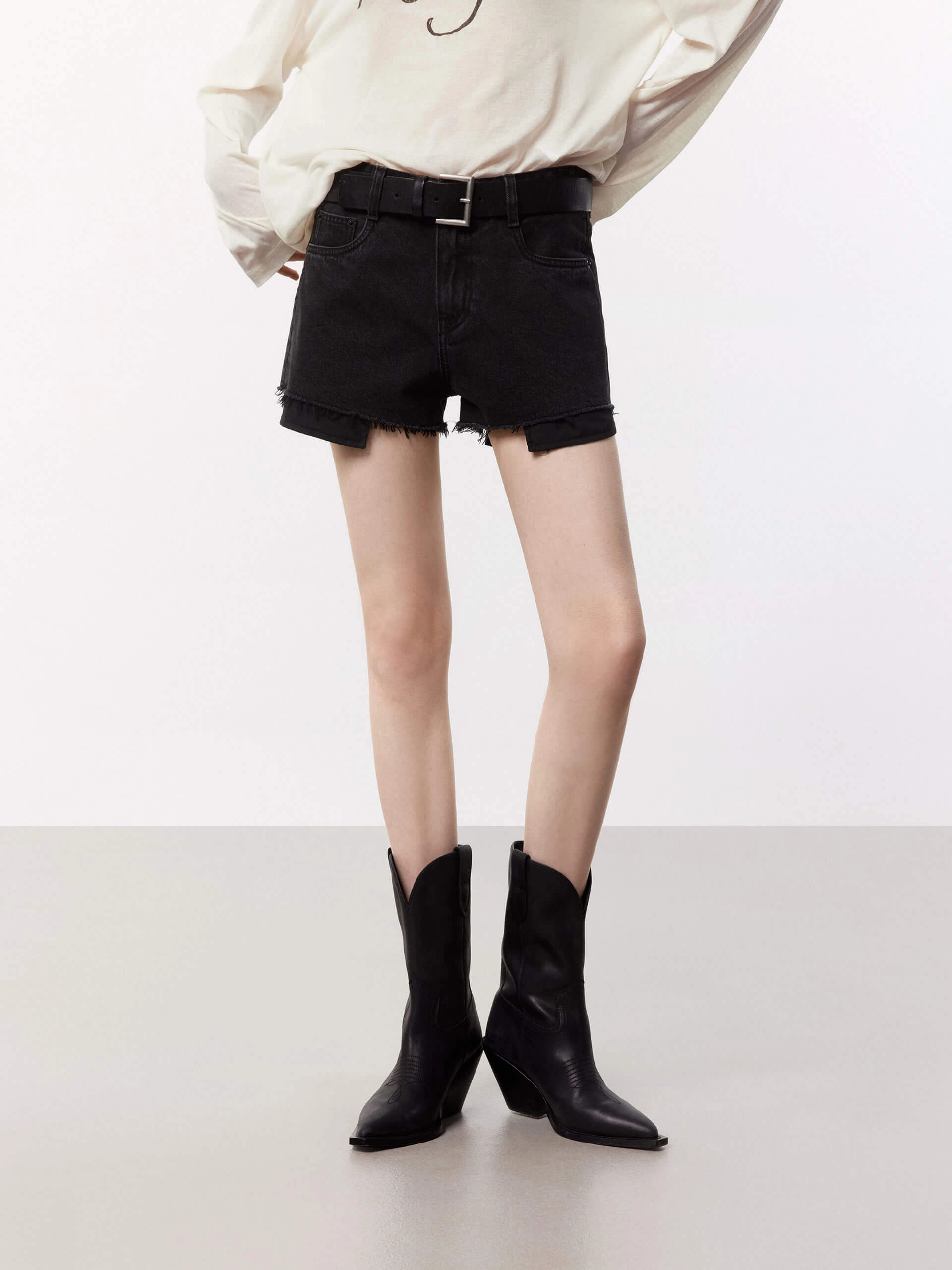 Low Waist Denim Shorts Striped Design Functional Waist
