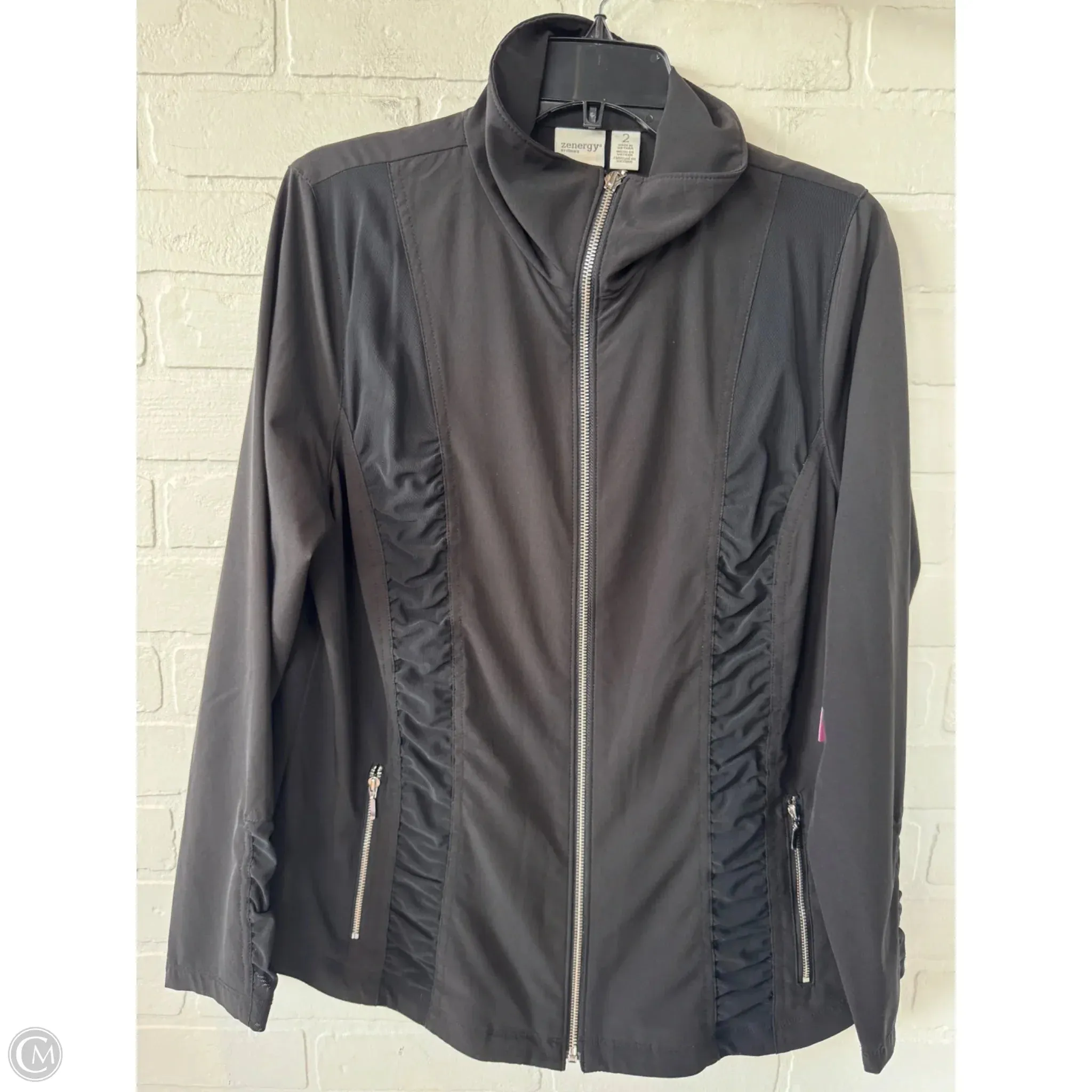 Compression Fit Design Athletic Jacket By Chicos In Black, Size: L