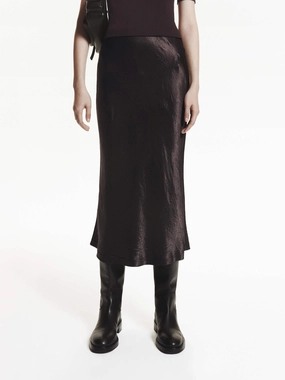 City Style Structured Shape Tailored Satin Midi Skirt