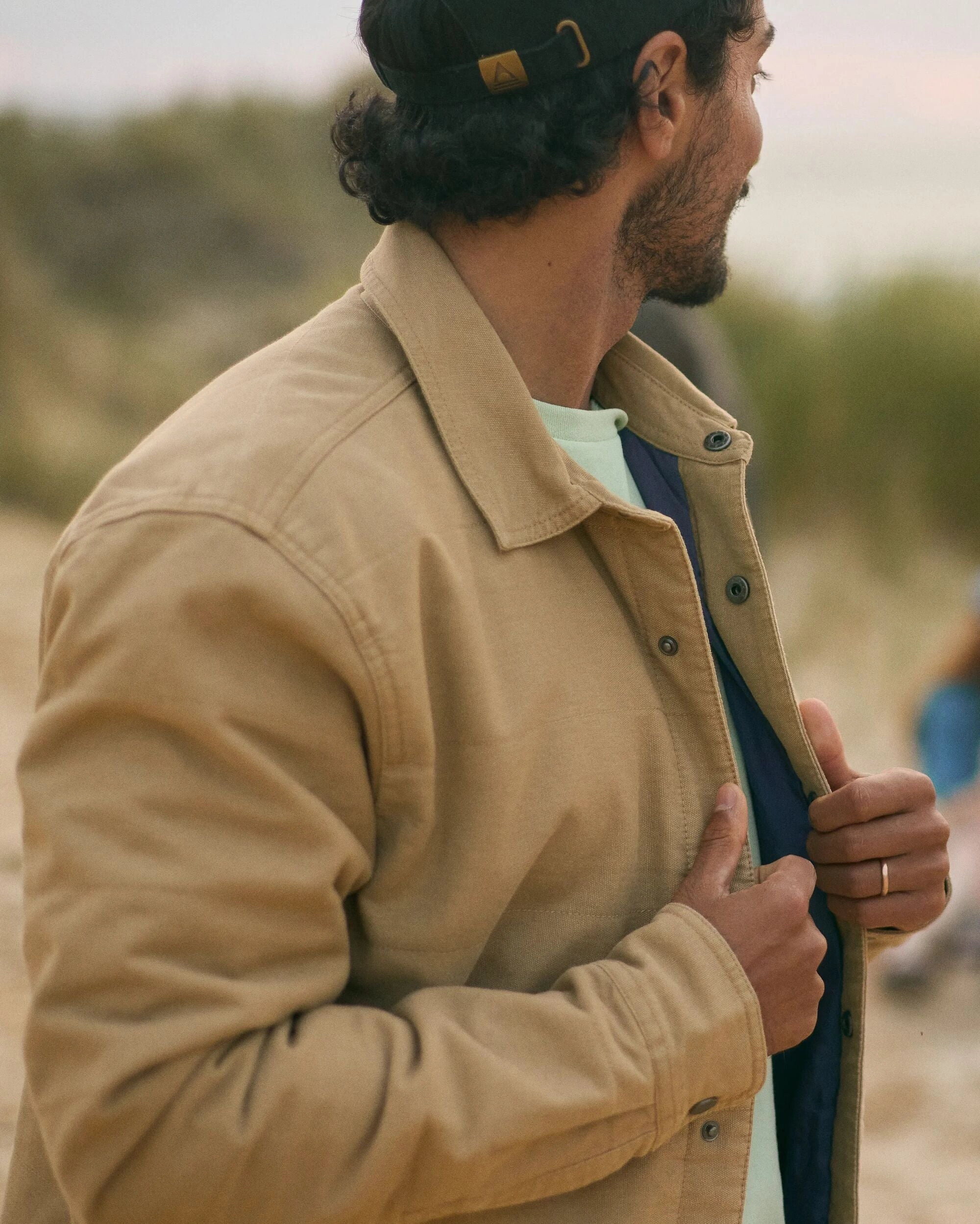 Recycled Polyester Blend Bonded Closure Mechanism Taranaki Canvas Quilted Overshirt - Stone