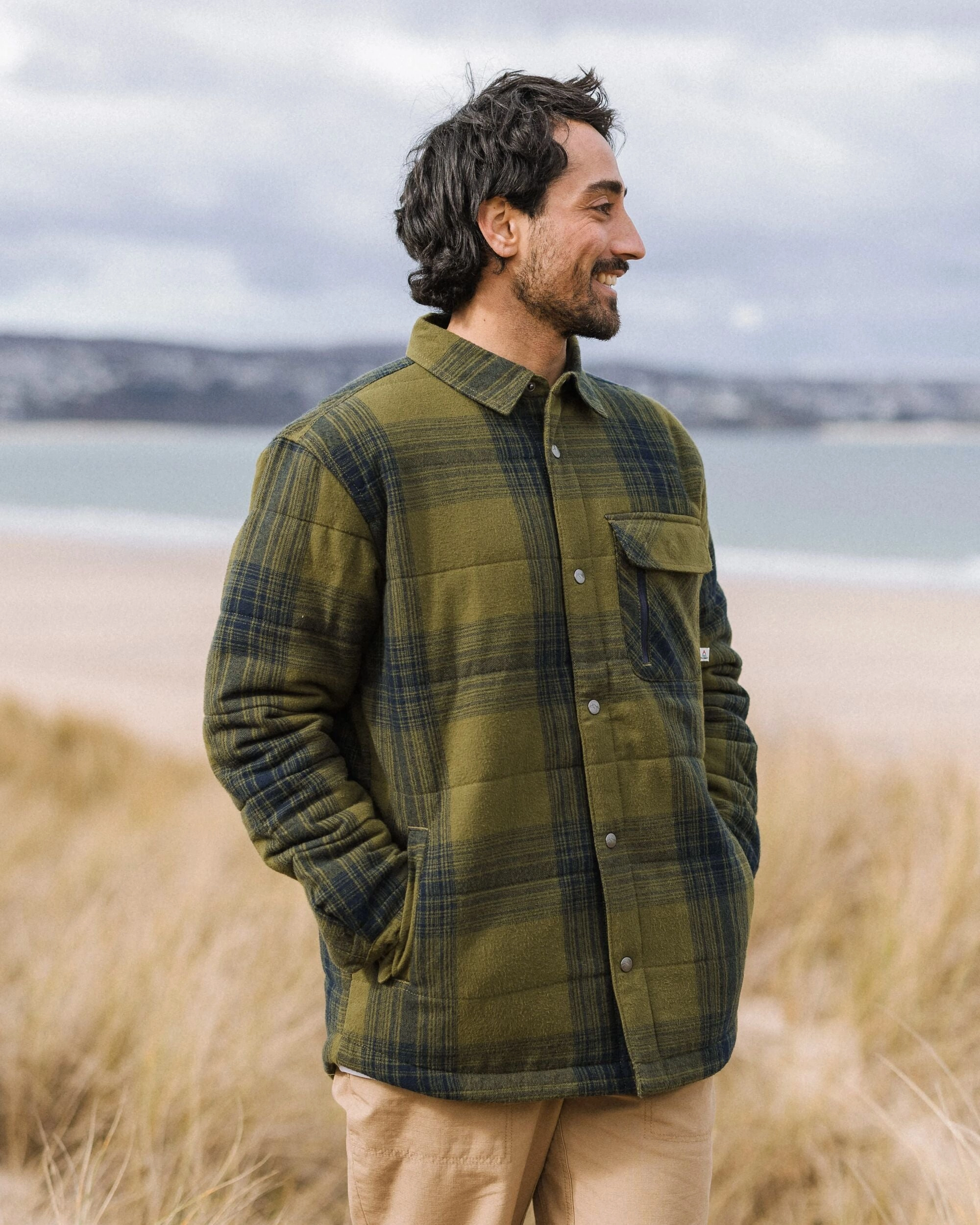 Taranaki Quilted Overshirt - Navy/Khaki Check All Purpose Outerwear Breathable Lining
