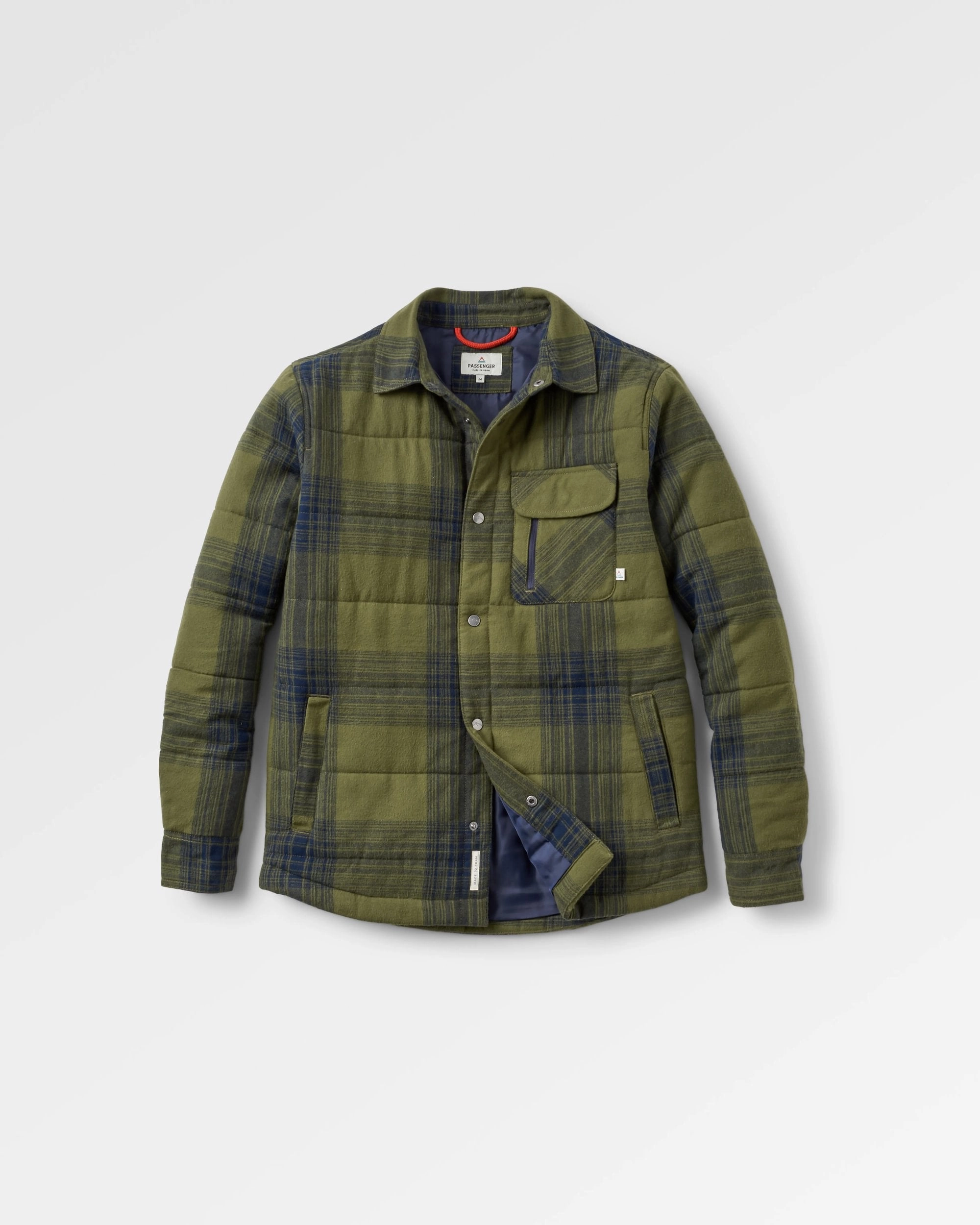 Taranaki Quilted Overshirt - Navy/Khaki Check Soft Cover Contemporary Fit