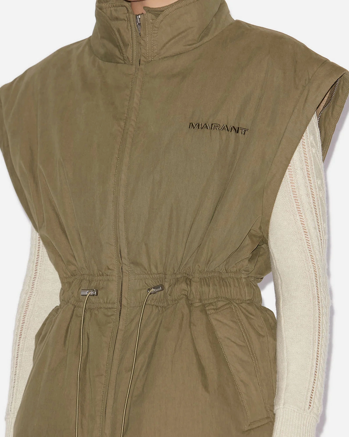Reflective Safety Accents Flexible Zipper Guards Marant Etoile Dastyni Coat in Khaki