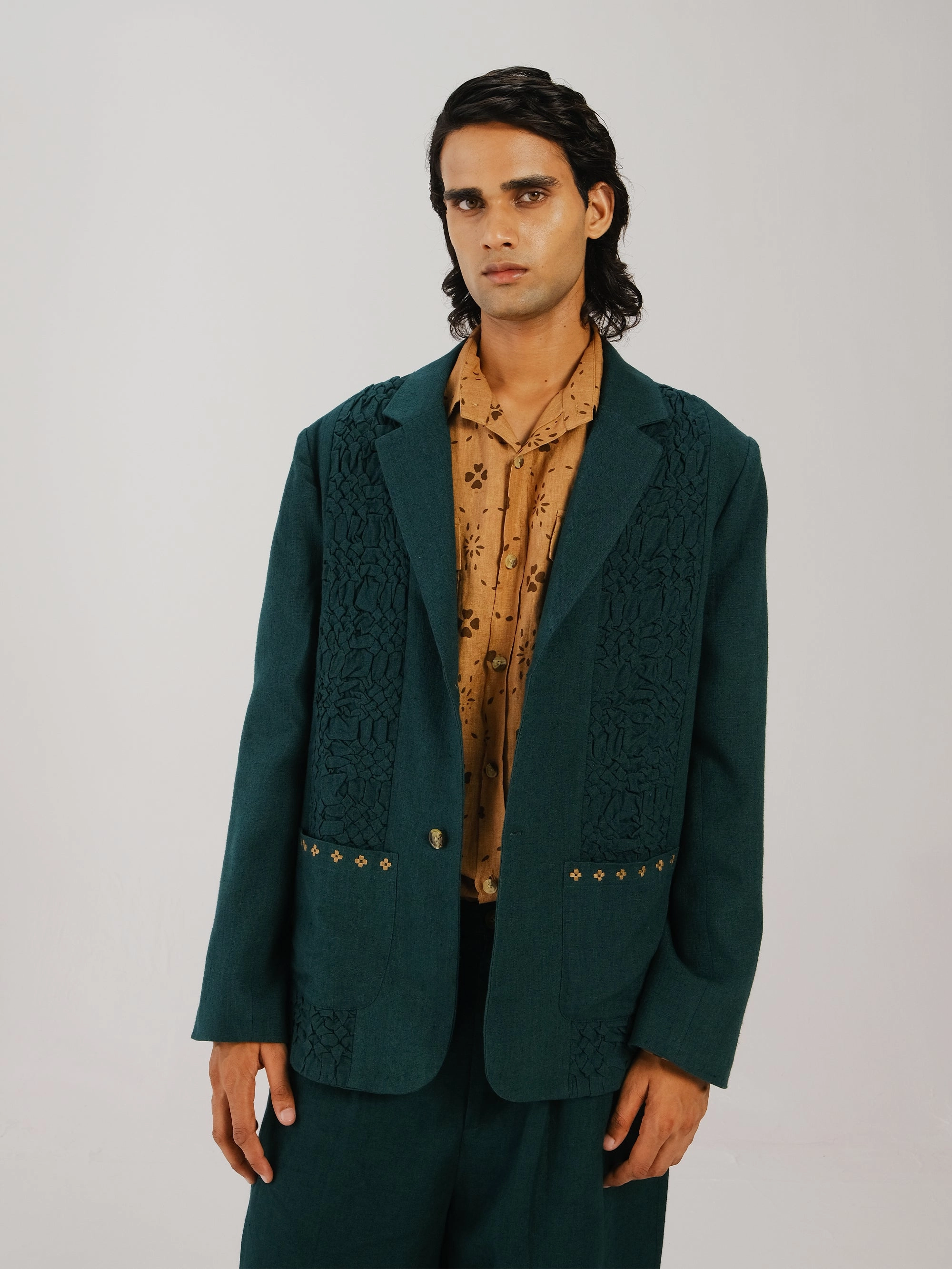 Front Smocked Blazer Foldable Storage Essential Casual Look