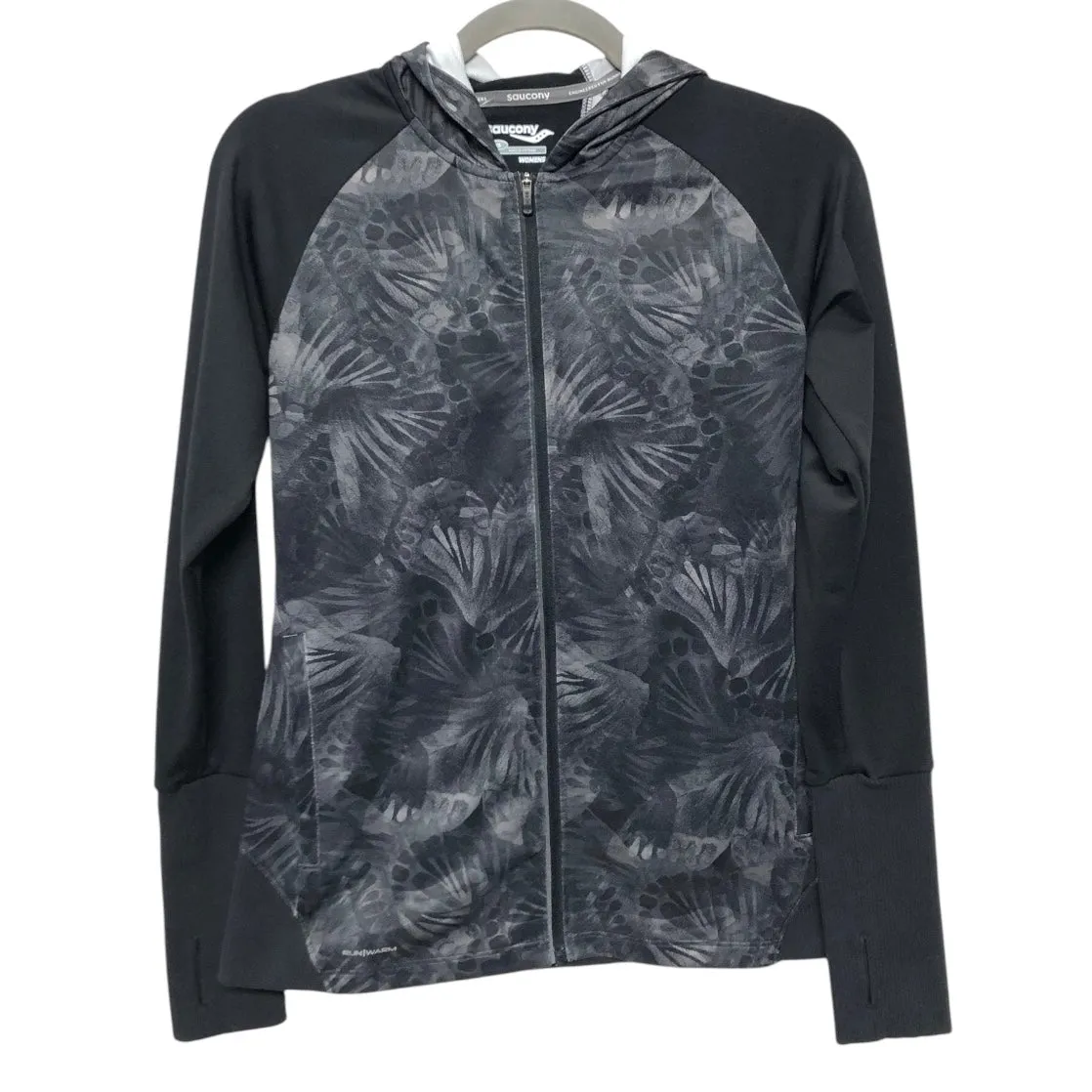 Athletic Jacket By Saucony In Black & Grey, Size:Xs stain resistant coating Layered Drape