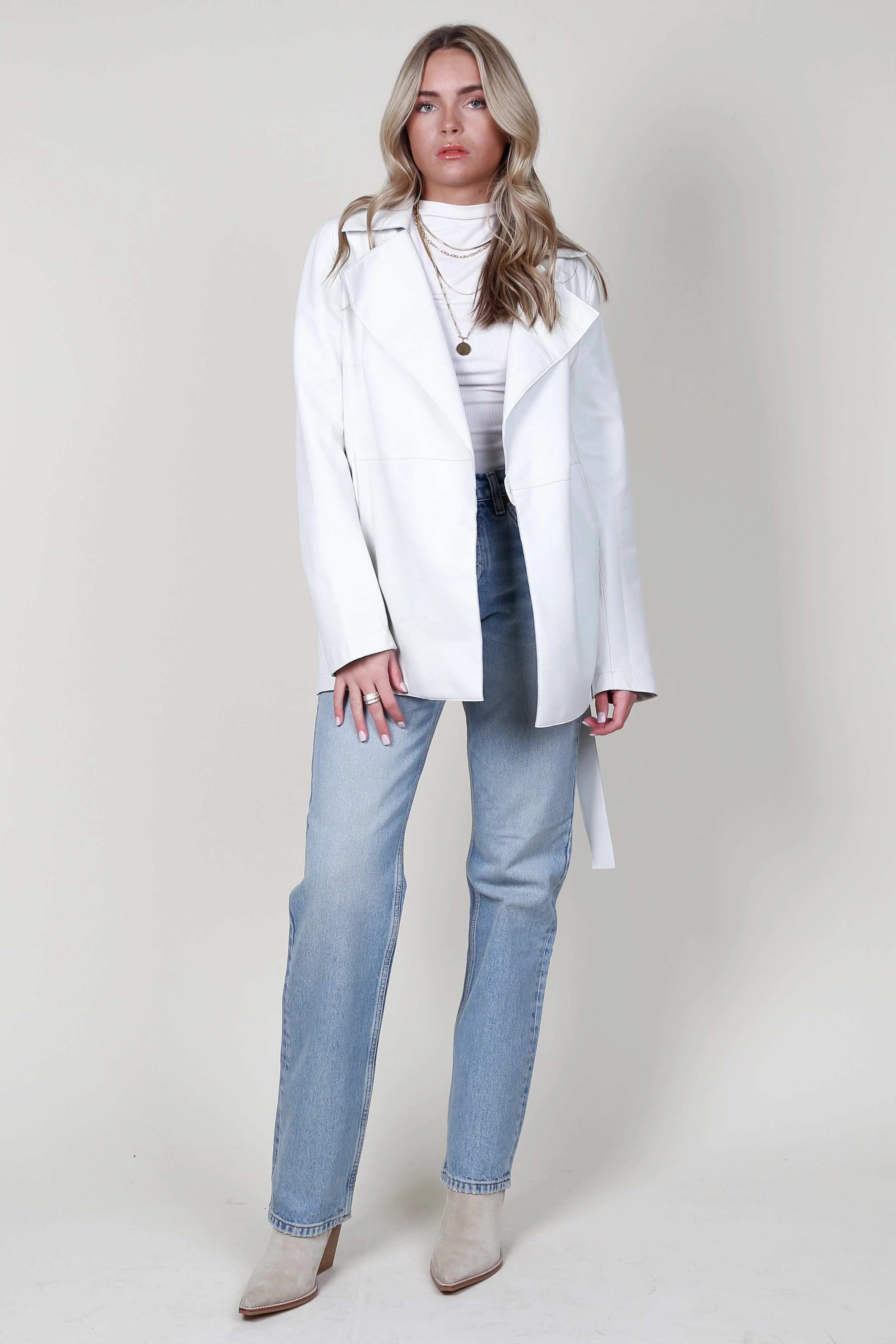 JACKETT | Adelaide Matte Leather - White Simple Urban Layer