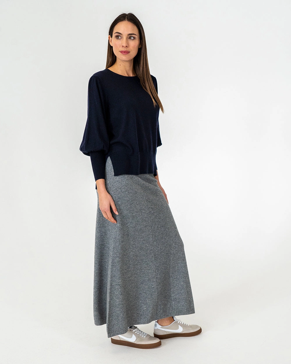 Harriet Ribbed Skirt - Charcoal Modern Combo