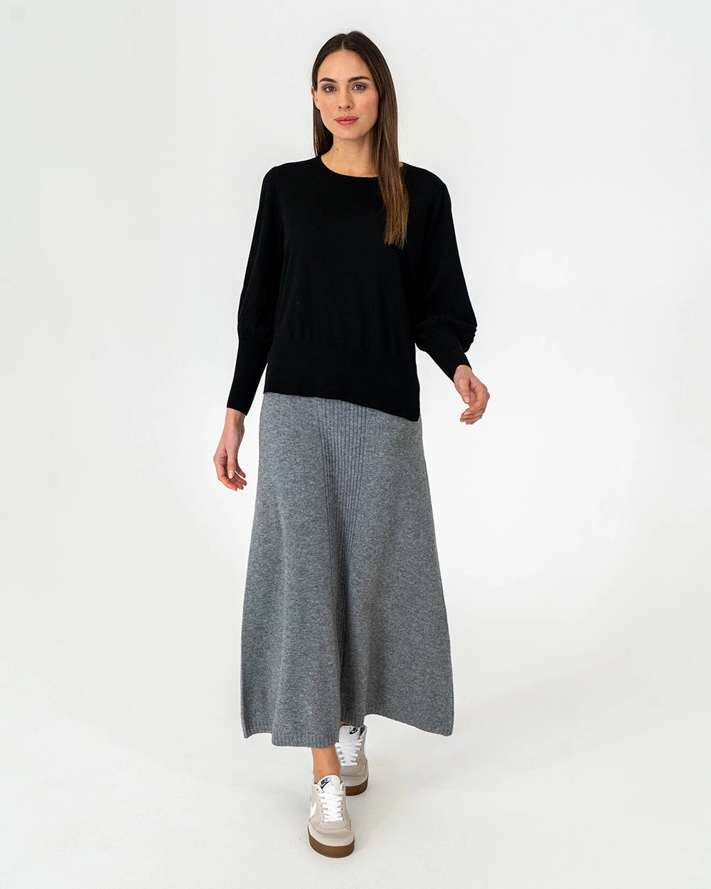 Harriet Ribbed Skirt - Charcoal slim fit