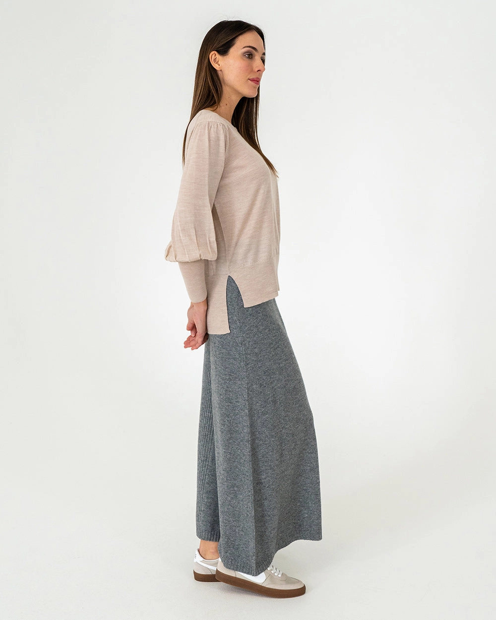 Airy Look Matte Texture Harriet Ribbed Skirt - Charcoal